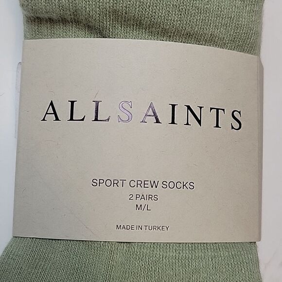 NEW ALLSAINTS CREW SOCKS GREEN BLACK WHITE M L MEDIUM LARGE ALL SAINTS  NWT - Picture 2 of 5